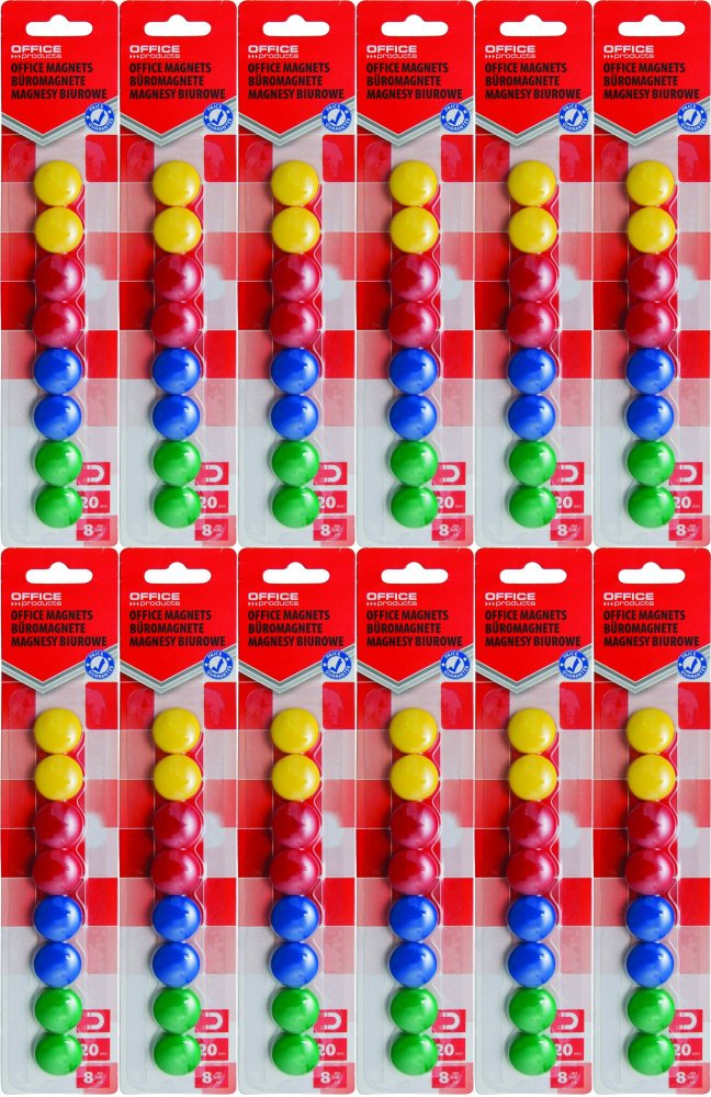 12x Magnesy Office Products, 20mm, 8 sztuk, mix kolorów