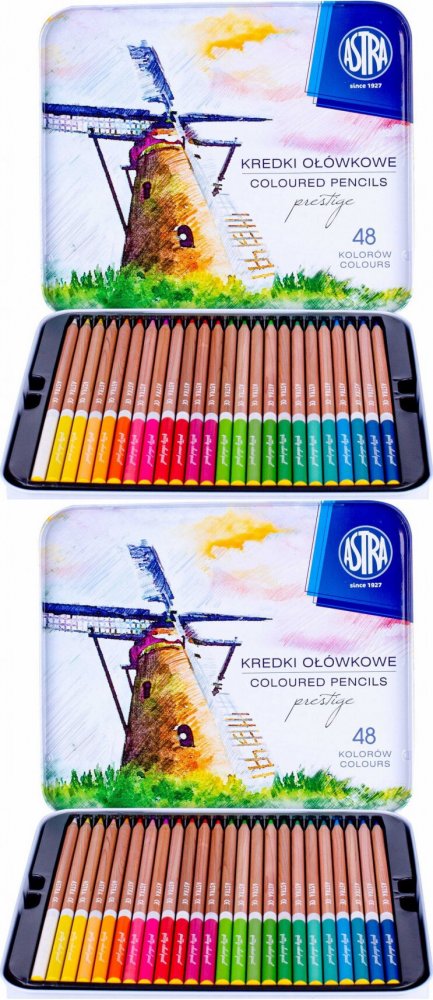 2x Kredki ołówkowe Astra Prestige, z drewna cedrowego, w metalowym pudełku, 48 sztuk, mx kolorów