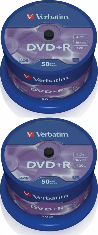 2x Płyta DVD+R Verbatim, jednokrotnego zapisu, 4.7GB, cake box, 50 sztuk