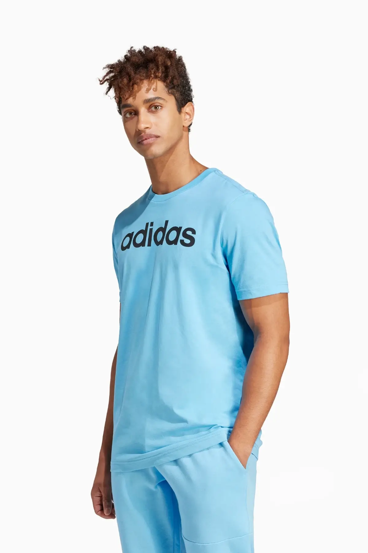 Koszulka adidas Essentials Linear Logo Tee - Błękitny
