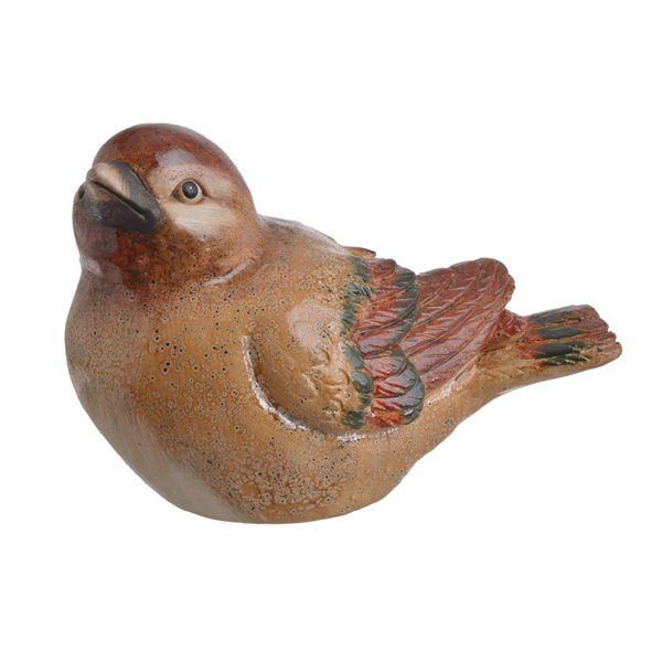 Ptaszek ceramiczny głowa i skrzydła brąz z zielenią 27,5 cm