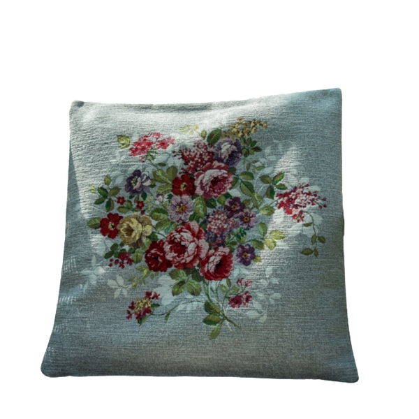 Poszewka 40x40cm Chenille róże na szarym