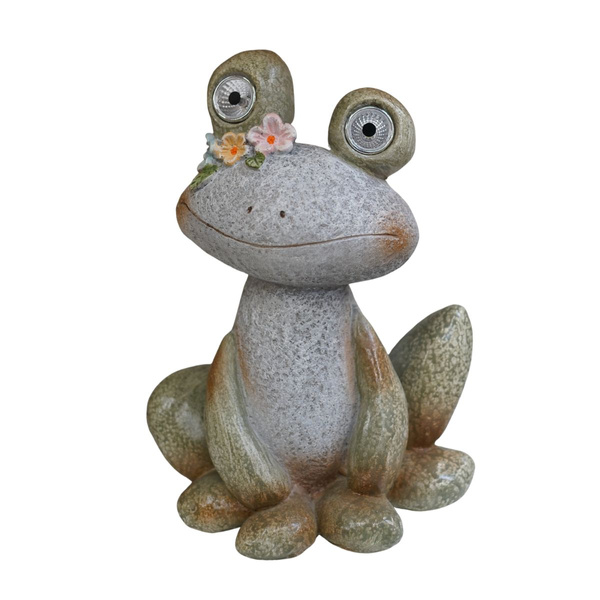 Żaba szara siedząca, kwiatki przy oku LED 19x25cm