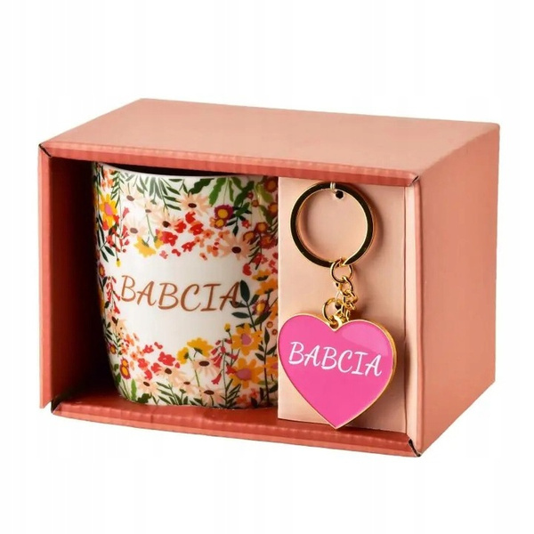 Kubek Dzień babci w kwiatki z breloczkiem 350ml