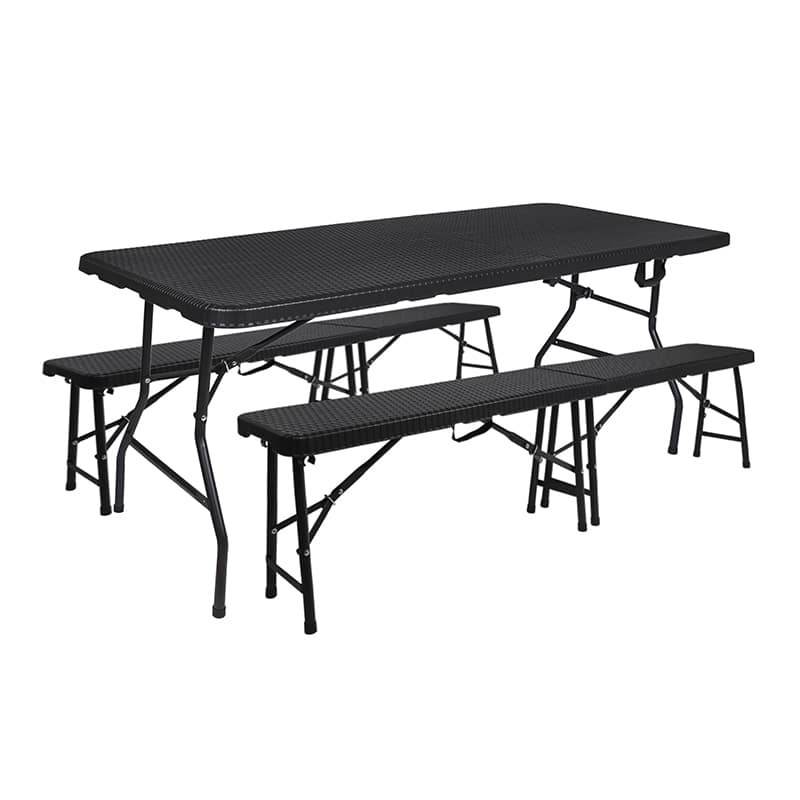 Zestaw cateringowy ogrodowy rattanowy – stół 180 + 2 ławki