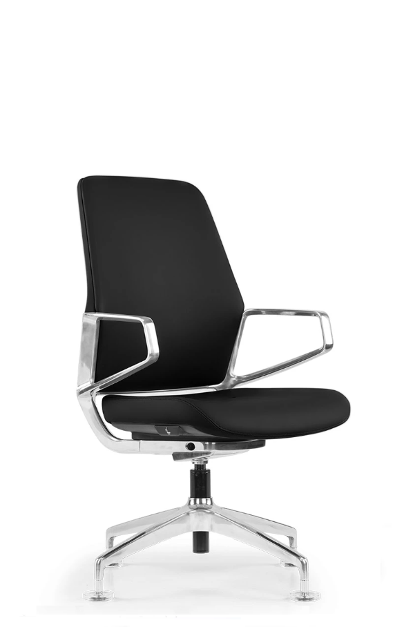 ZIRA fotel obrotowy konferencyjny czarny, skóra naturalna