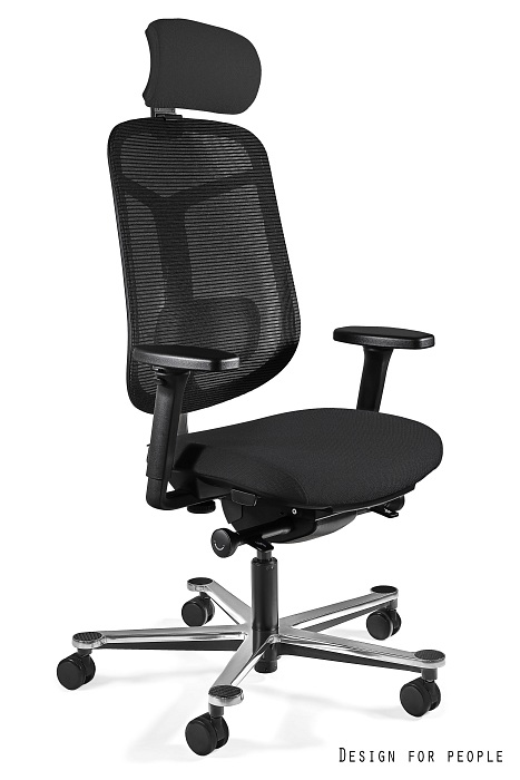 Fotel biurowy Premium Grid, ergonomiczny, obrotowy, regulowane podłokietniki, siatka/tkanina, czarny