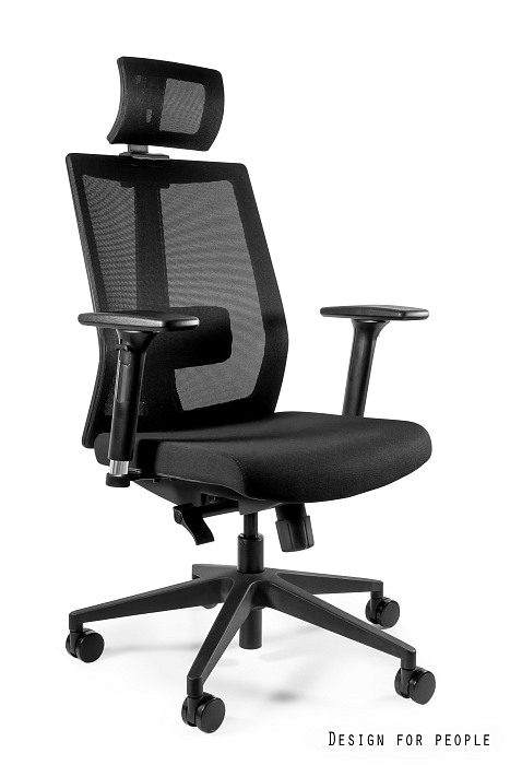 Fotel biurowy Scope, ergonomiczny, obrotowy, regulowane podłokietniki, siatka/tkanina, czarny