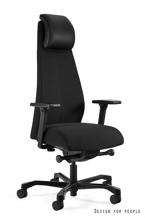 Fotel biurowy TRIA, ergonomiczny, obrotowy, regulowane podłokietniki, tkanina, czarny