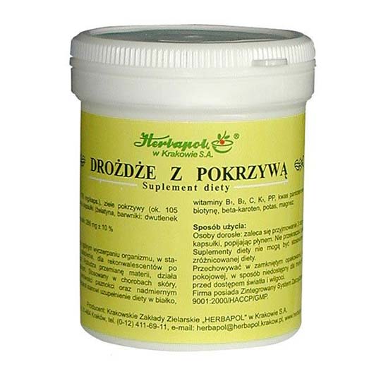Herbapol kraków drożdże z pokrzywą, 120 kapsułek