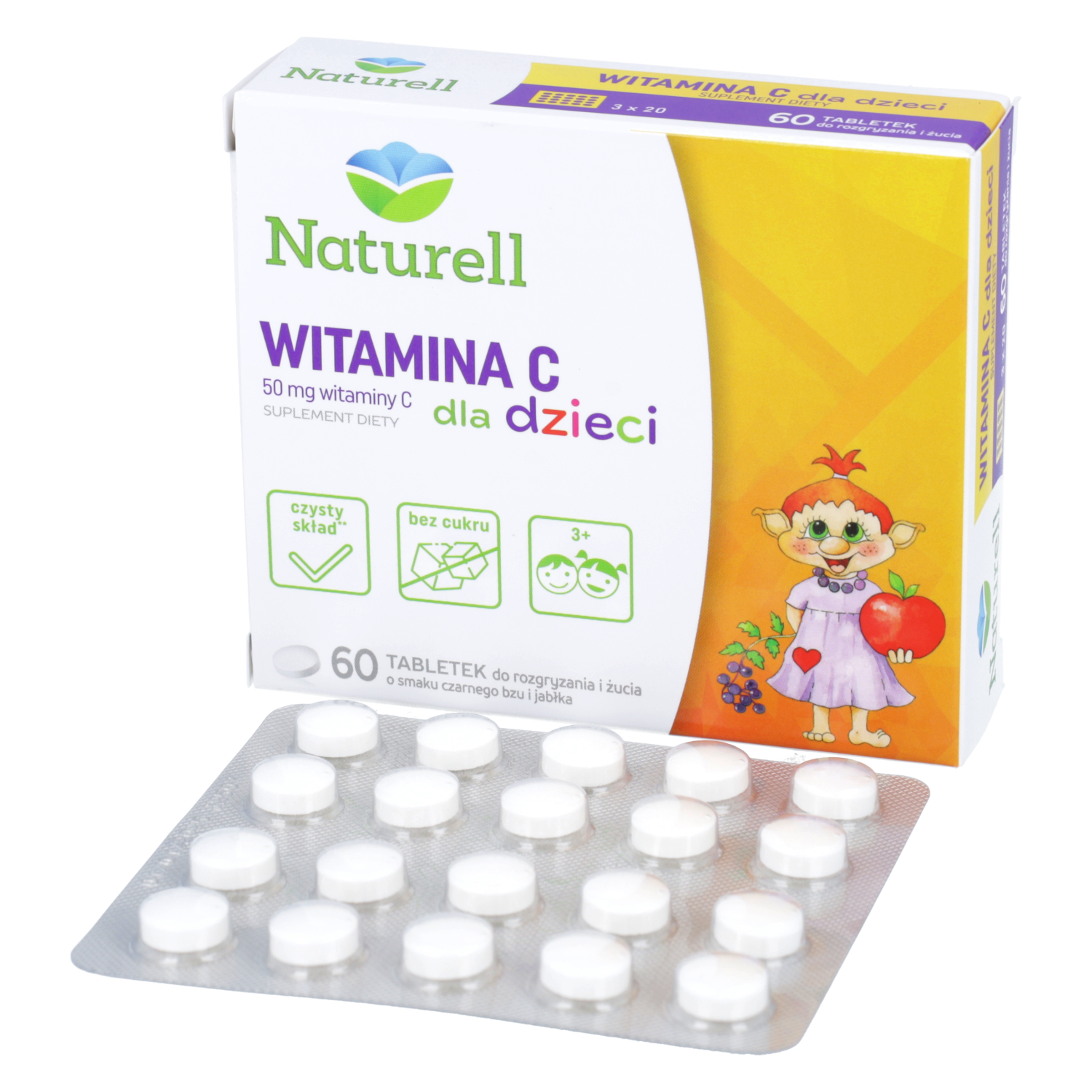 Naturell witamina c dla dzieci, tabletki do żucia i rozgryzania, 60 tabletek