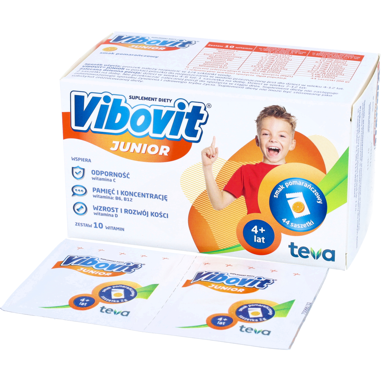 Vibovit junior, smak pomarańczowy, 44 saszetki