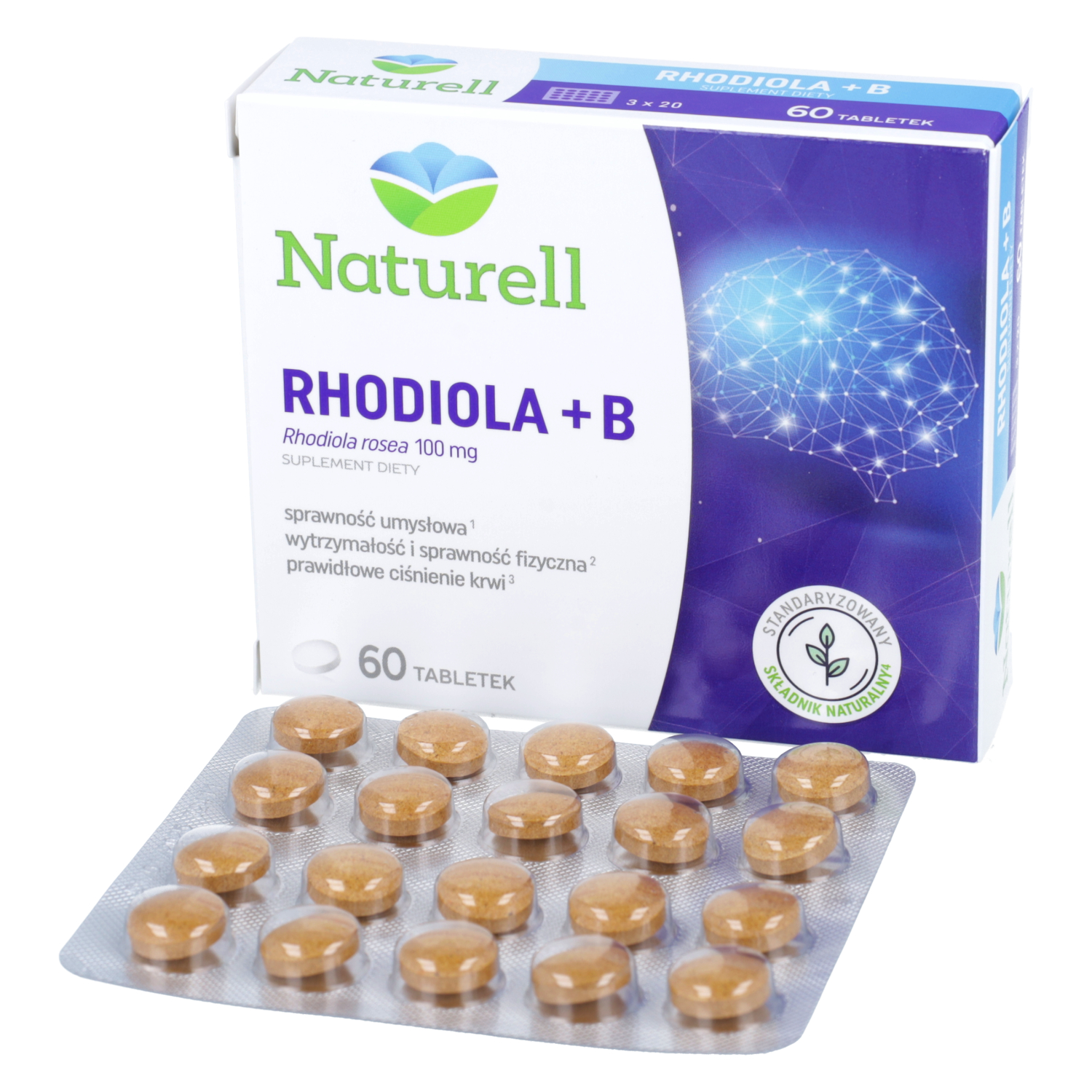Naturell rhodiola + b, 60 tabletek