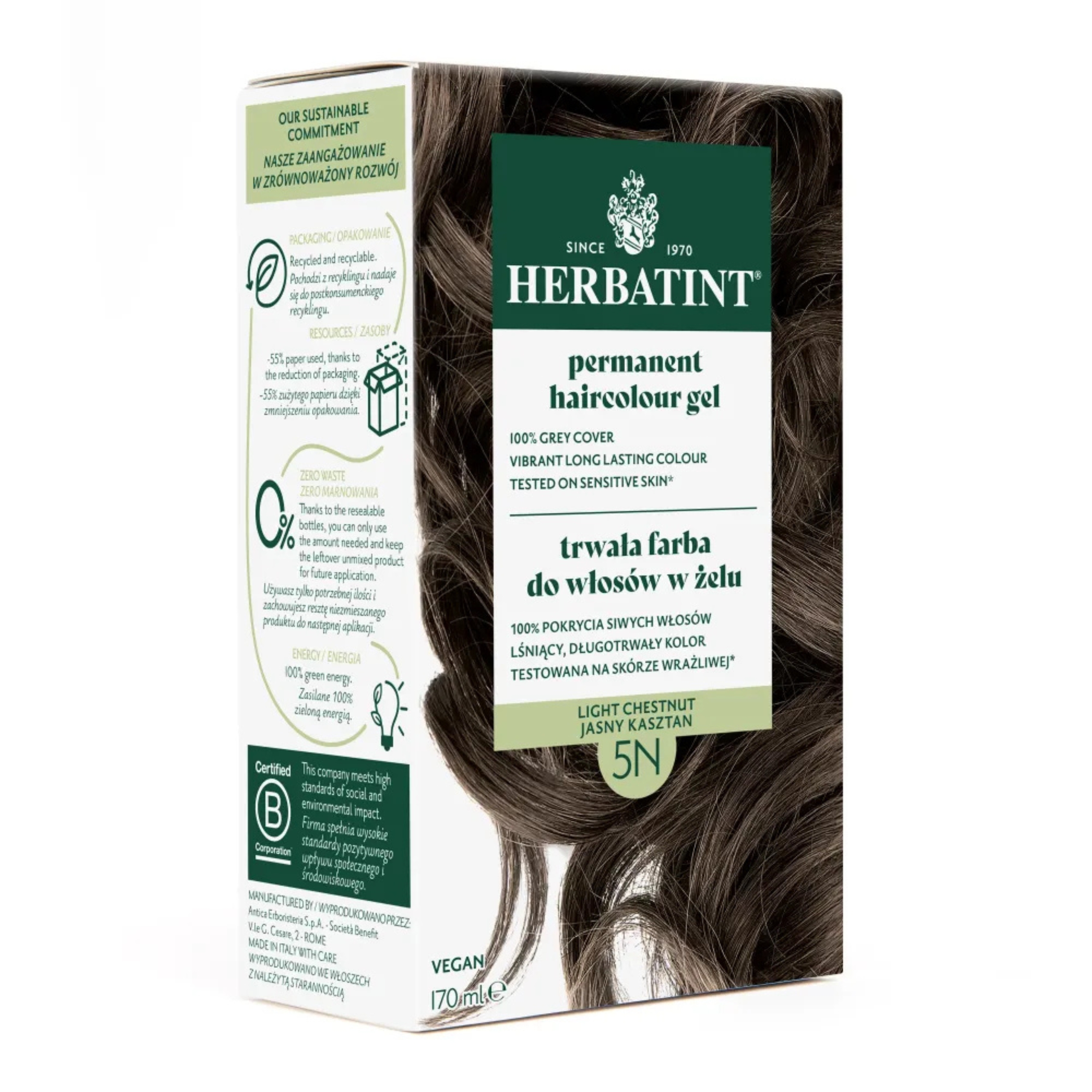 Herbatint - farba do włosów 5n, jasny kasztan, 170 ml