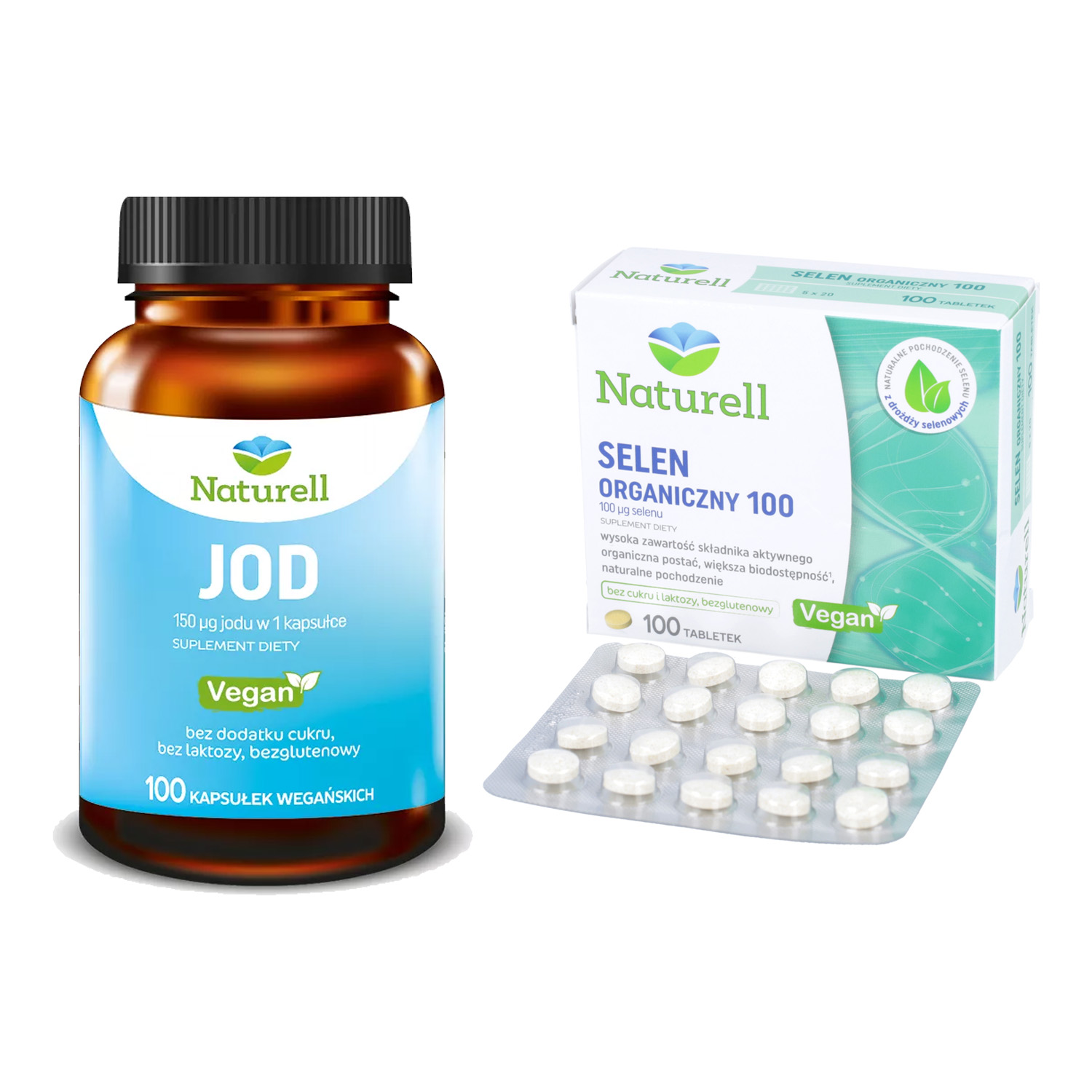 Zestaw: naturell selen organiczny 100, 100 tabletek + naturell jod, 100 kapsułek