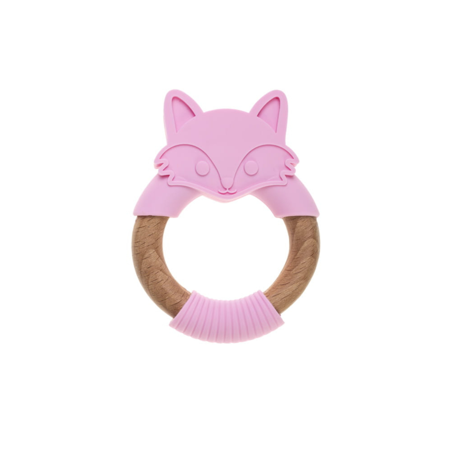 Bocioland - gryzak drewniano-silikonowy, różowy lisek 0520, 1 sztuka