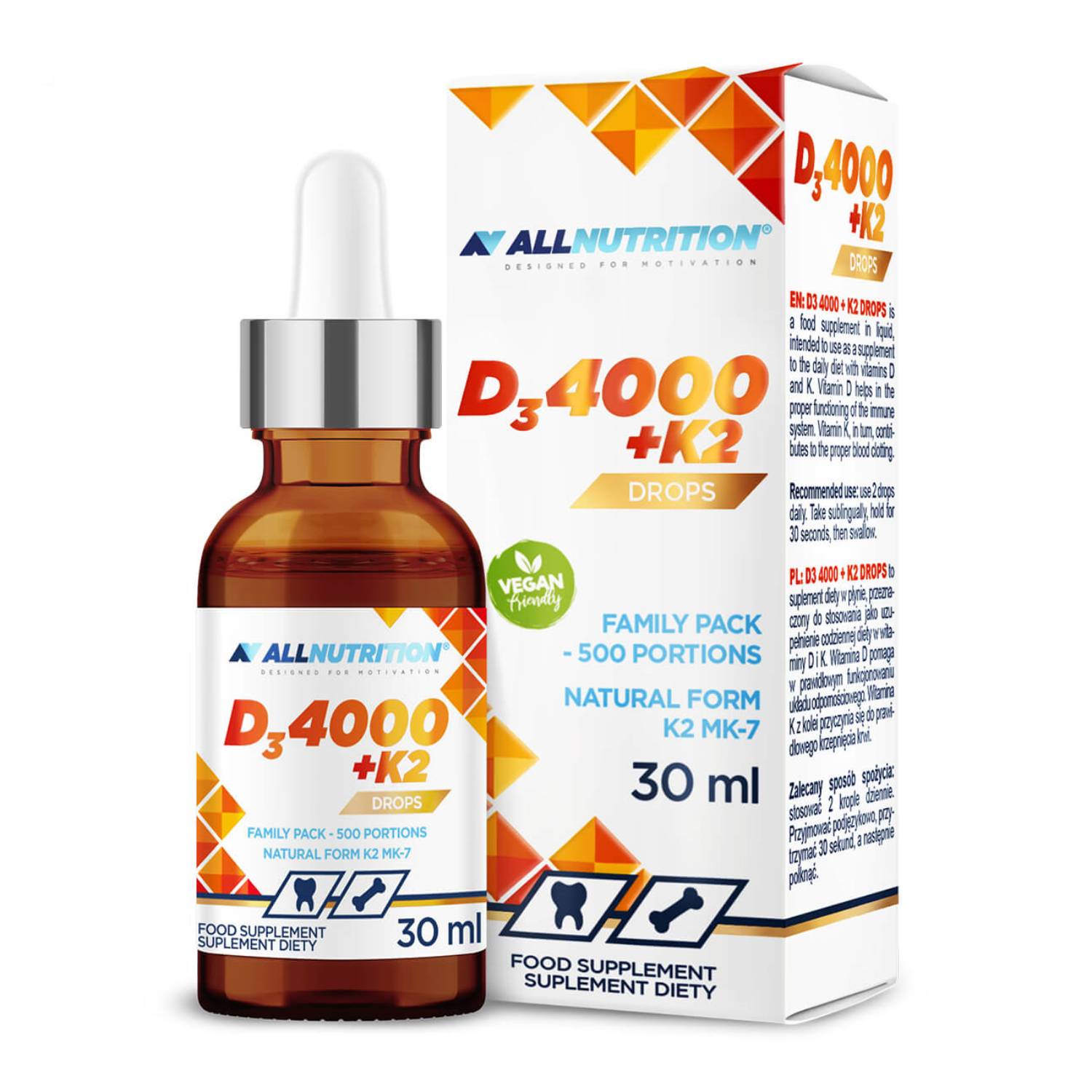 Allnutrition witamina d3 4000+k2 drops, kropelki, 30 ml