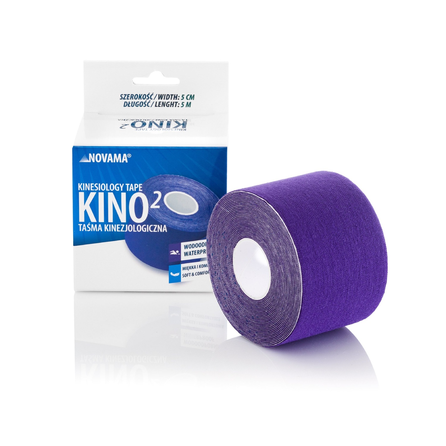 Novama kino2 - taśma kinezjologiczna fioletowa, wodoodporna, miękka i komfortowa, 5 cm x 5 m, 1 sztuka