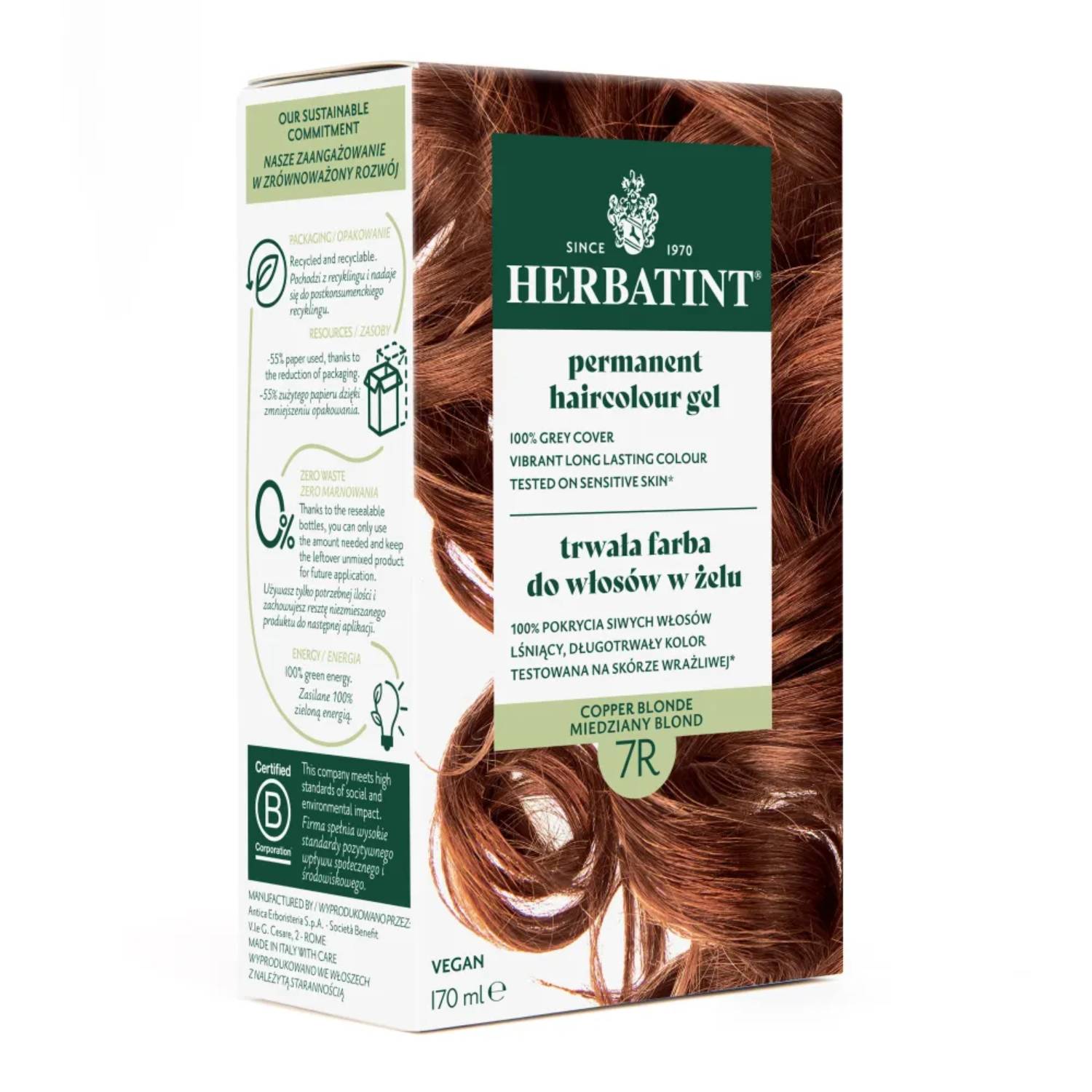 Herbatint - farba do włosów 7r, miedziany blond, 170 ml