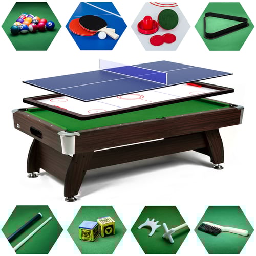Biliardový stôl Vip Extra 9 FT hnedo/zelený s nadstavcom ping-pong/hokej