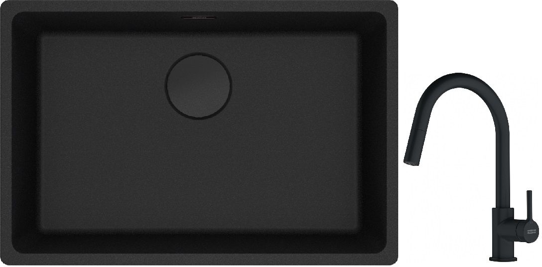 Franke Maris MRG 110-62 zlewozmywak 62x40 cm Fragranite czarny mat z baterią kuchenną Lina czarny mat (1250697758, 1150626053)