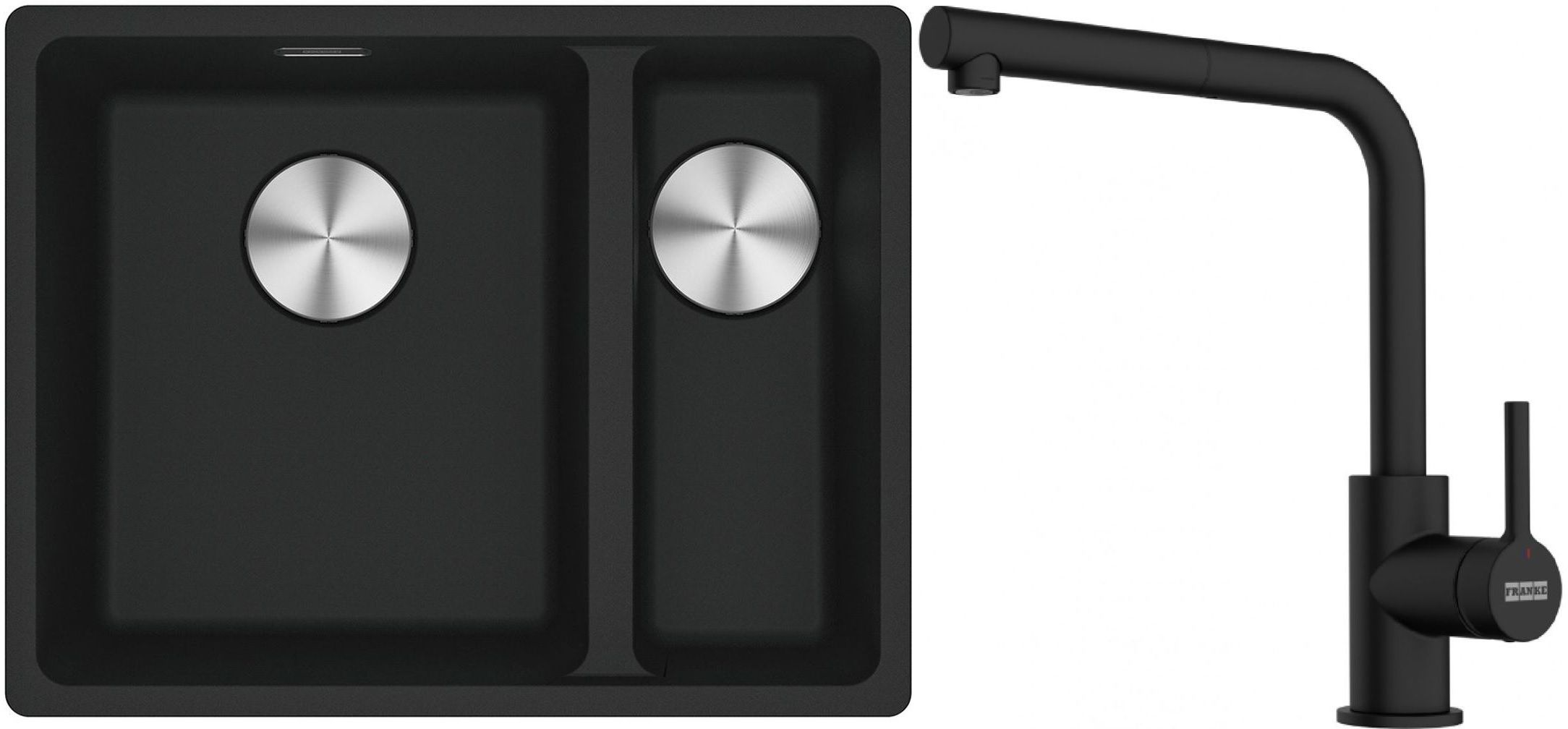 Franke Maris MRG 160-34-15SBR zlewozmywak 52x40 cm Fragranite czarny mat z baterią kuchenną Lina czarny mat (1250687264, 1150712435)