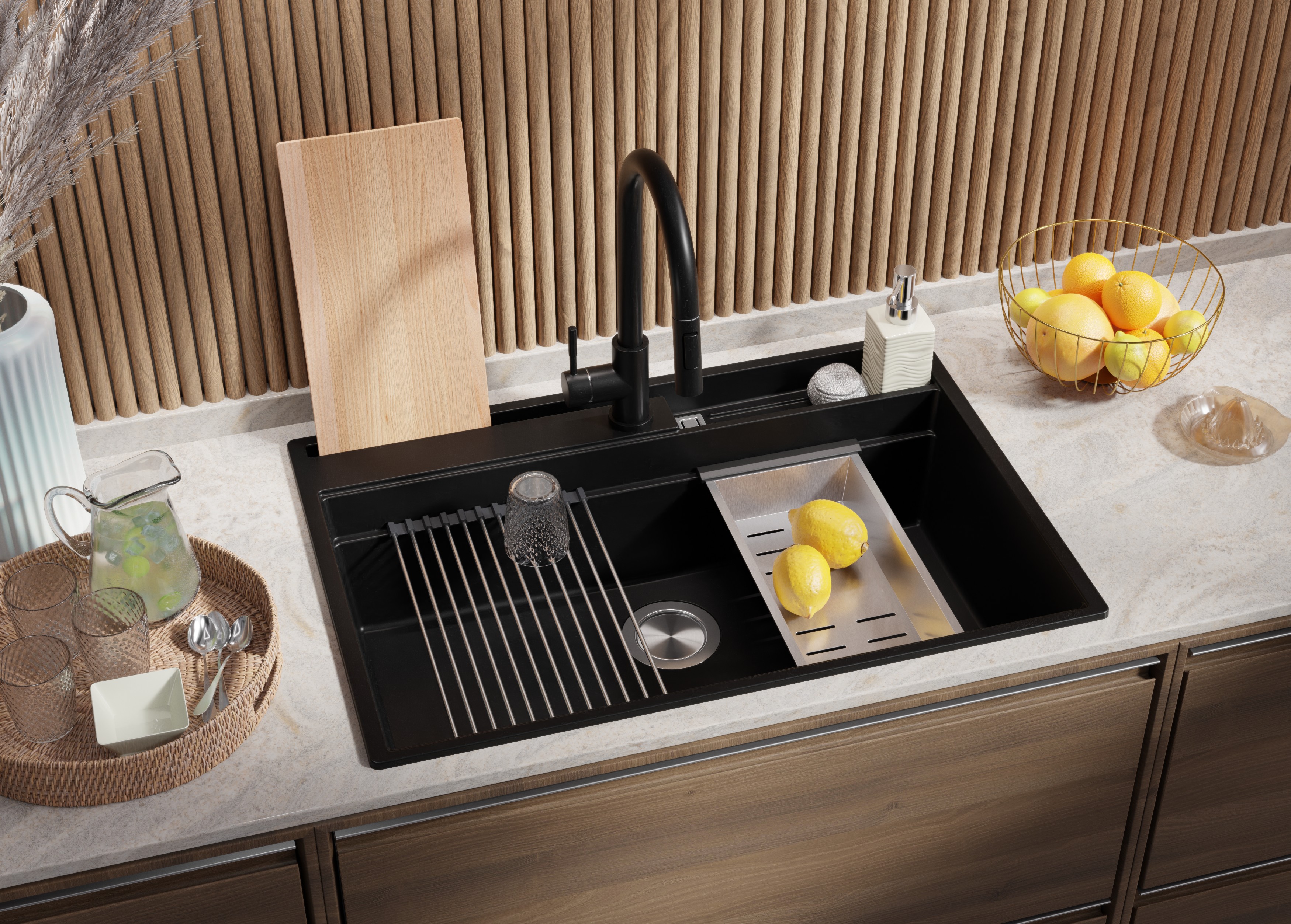 Primagran Oslo 80 Pocket Multilevel zlewozmywak granitowy 78x53 cm czarny O_OOHKC-001 - Wysyłka w 24h