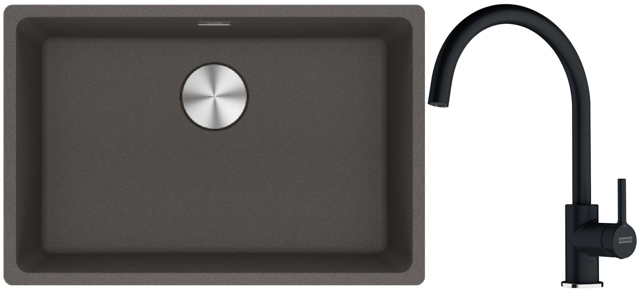 Franke Maris MRG 110-62 zlewozmywak granitowy 65,3x43,3 cm łupkowy szary z baterią kuchenną Lina onyx (1250716376, 1150626020)