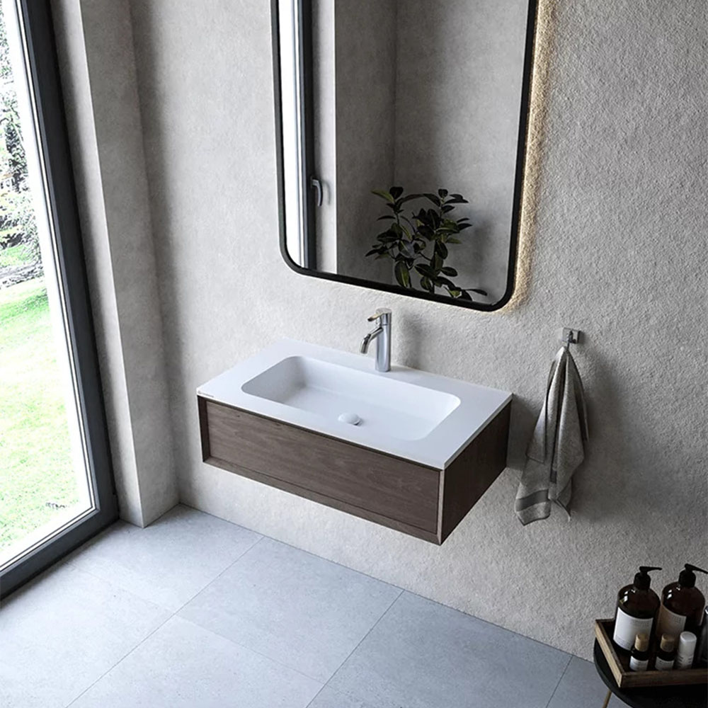 Cristalstone Linea Simpla umywalka 80x45 cm prostokątna wpuszczana biała U800-MCOT/CR