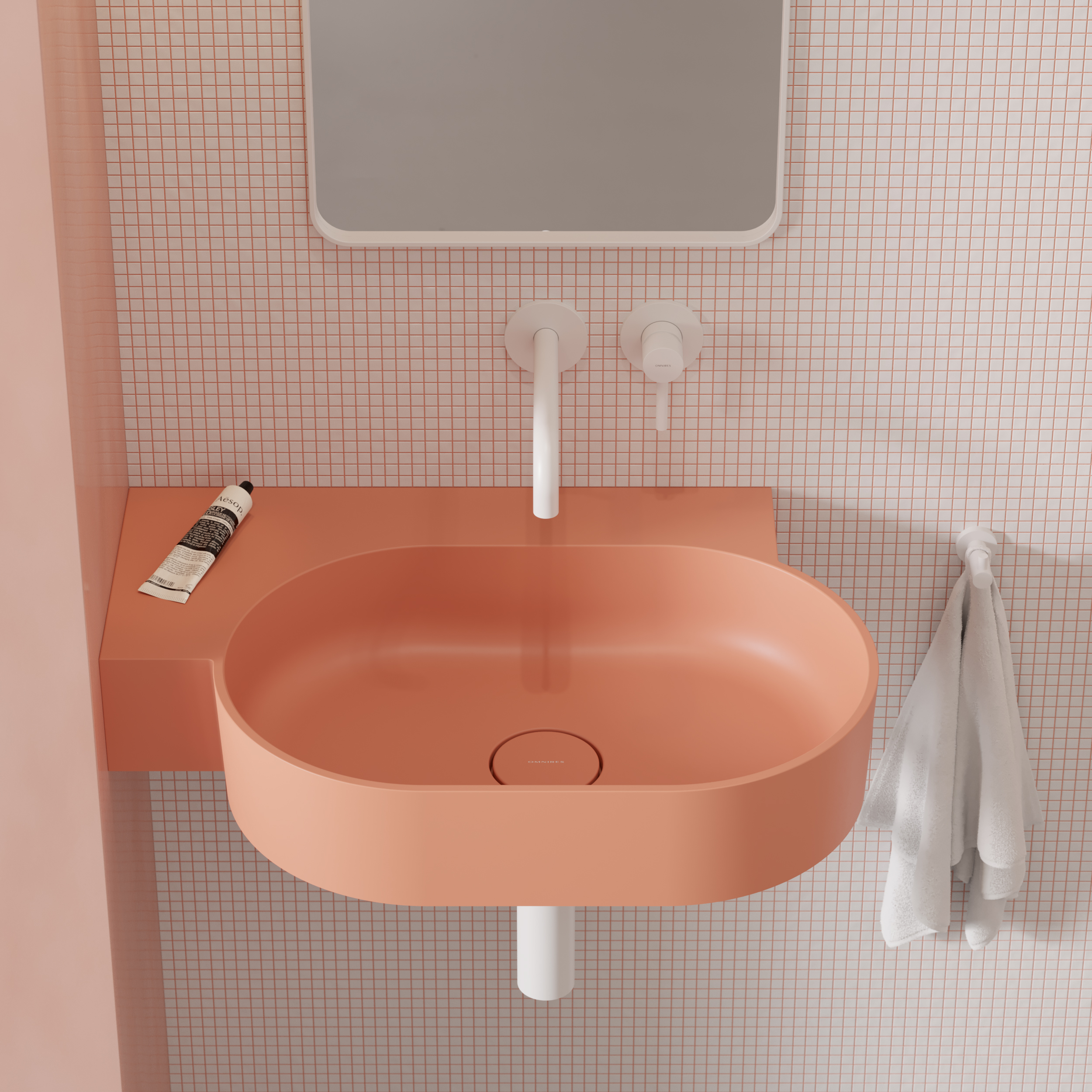 Omnires Ovo M+ umywalka 64x44 cm narożna ścienna-nablatowa coral mat OVO645UWLCO