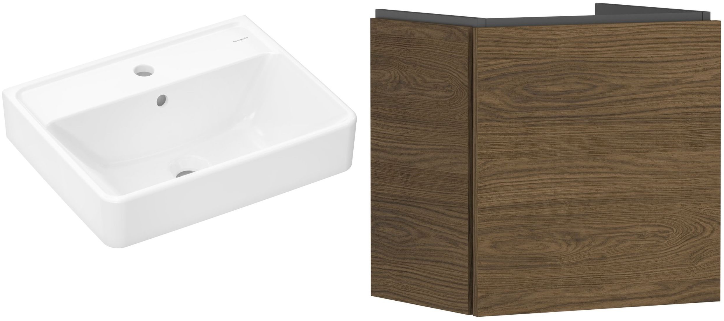 Zestaw Hansgrohe Xanuia Q umywalka z szafką Xilesa E 50 cm biały połysk/dąb (54247550, 61008450)