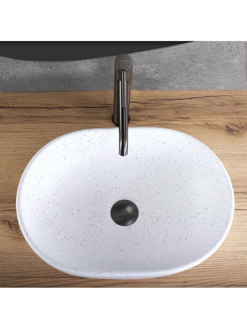 Rea Amelia umywalka 48x34,5 cm prostokątna nablatowa biała/kamień REA-U3001
