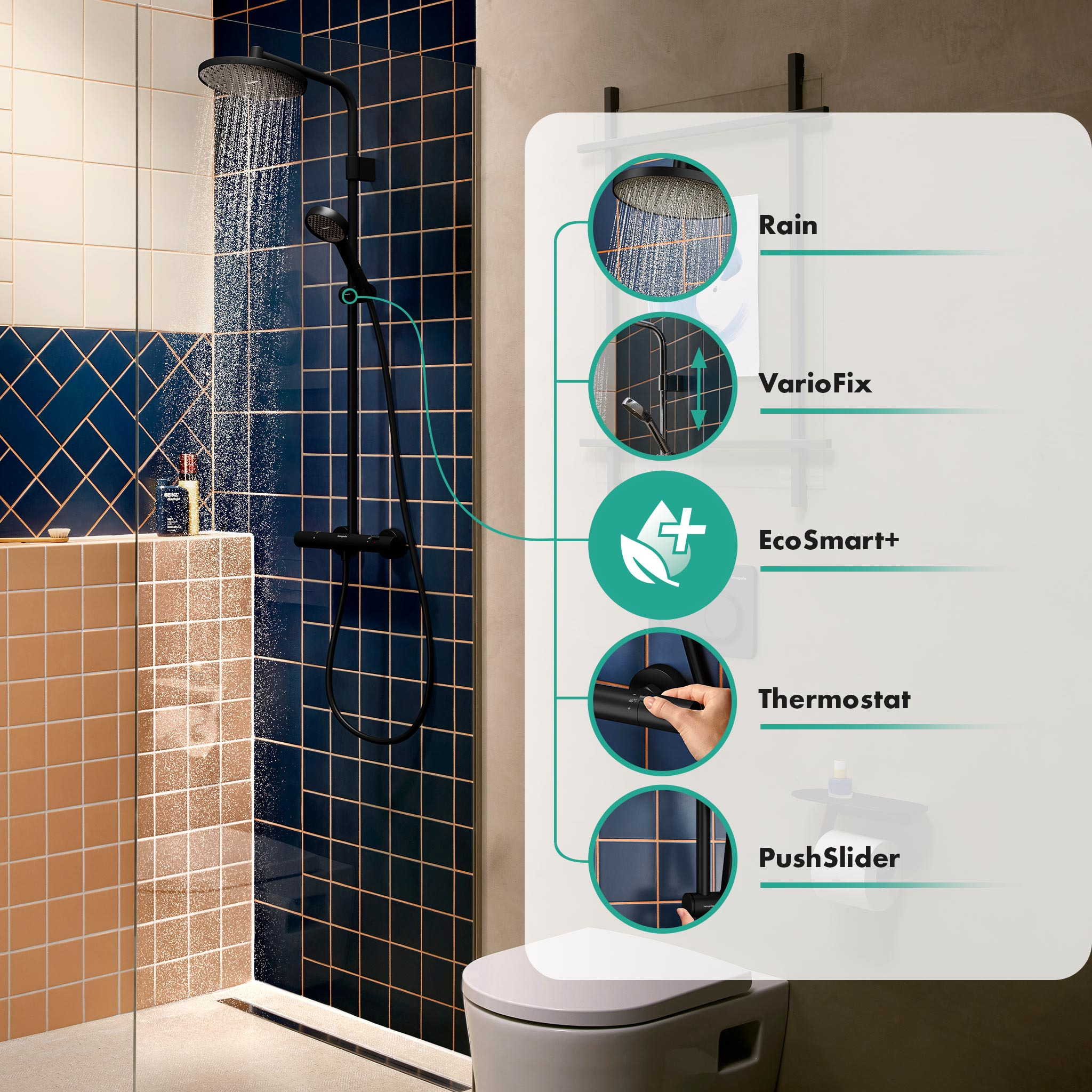 Hansgrohe Activera S zestaw wannowo-prysznicowy ścienny termostatyczny z deszczownicą czarny 28083670