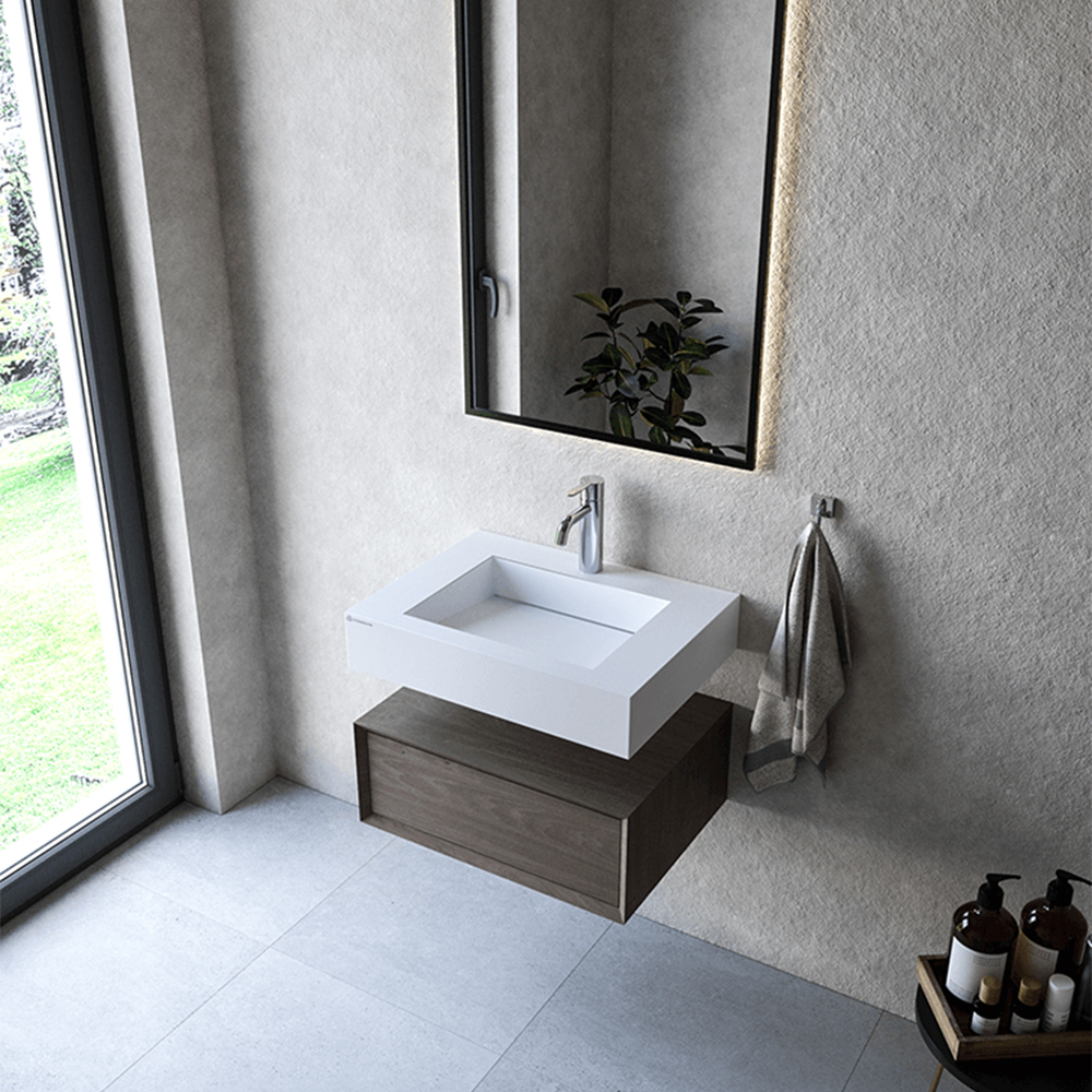 Cristalstone Linea Ideal umywalka 60x45 cm prostokątna ścienna biała U600-MCOLC