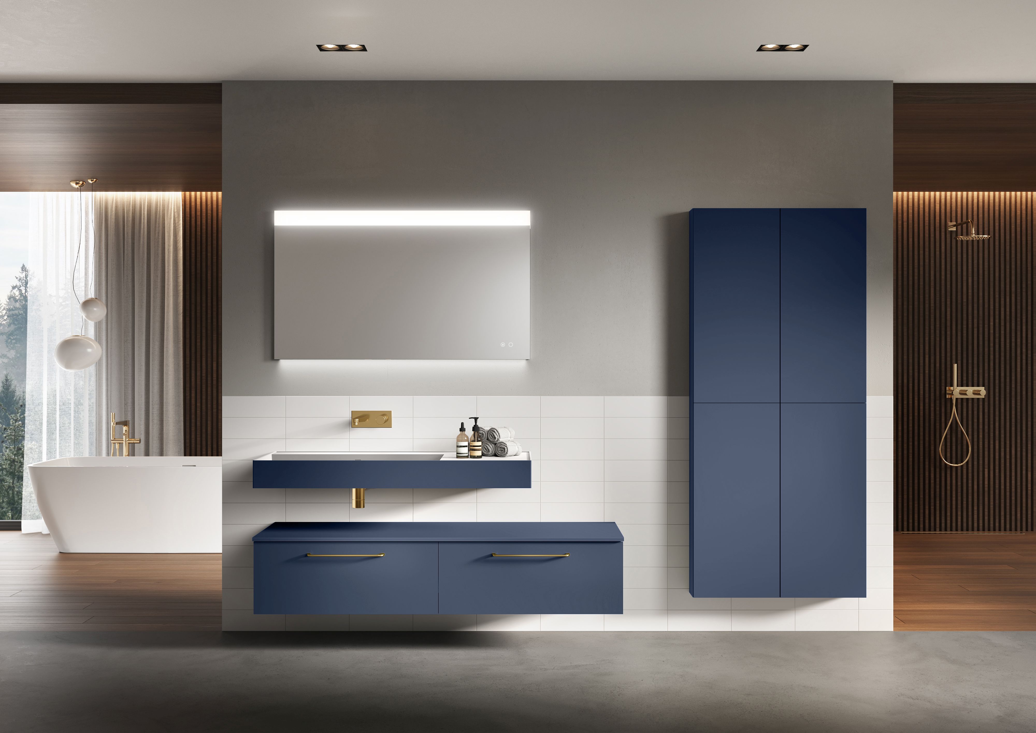 Elita Level umywalka 120,5x45,5 cm prostokątna ścienna lewa white/navy blue mat RE041461236210