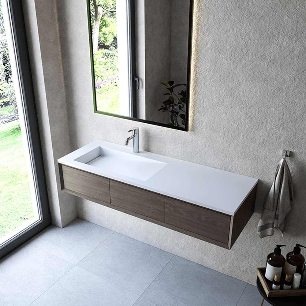 Cristalstone Linea Ideal umywalka 130x45 cm wpuszczana prostokątna biały U1300-MBLOLB/CR