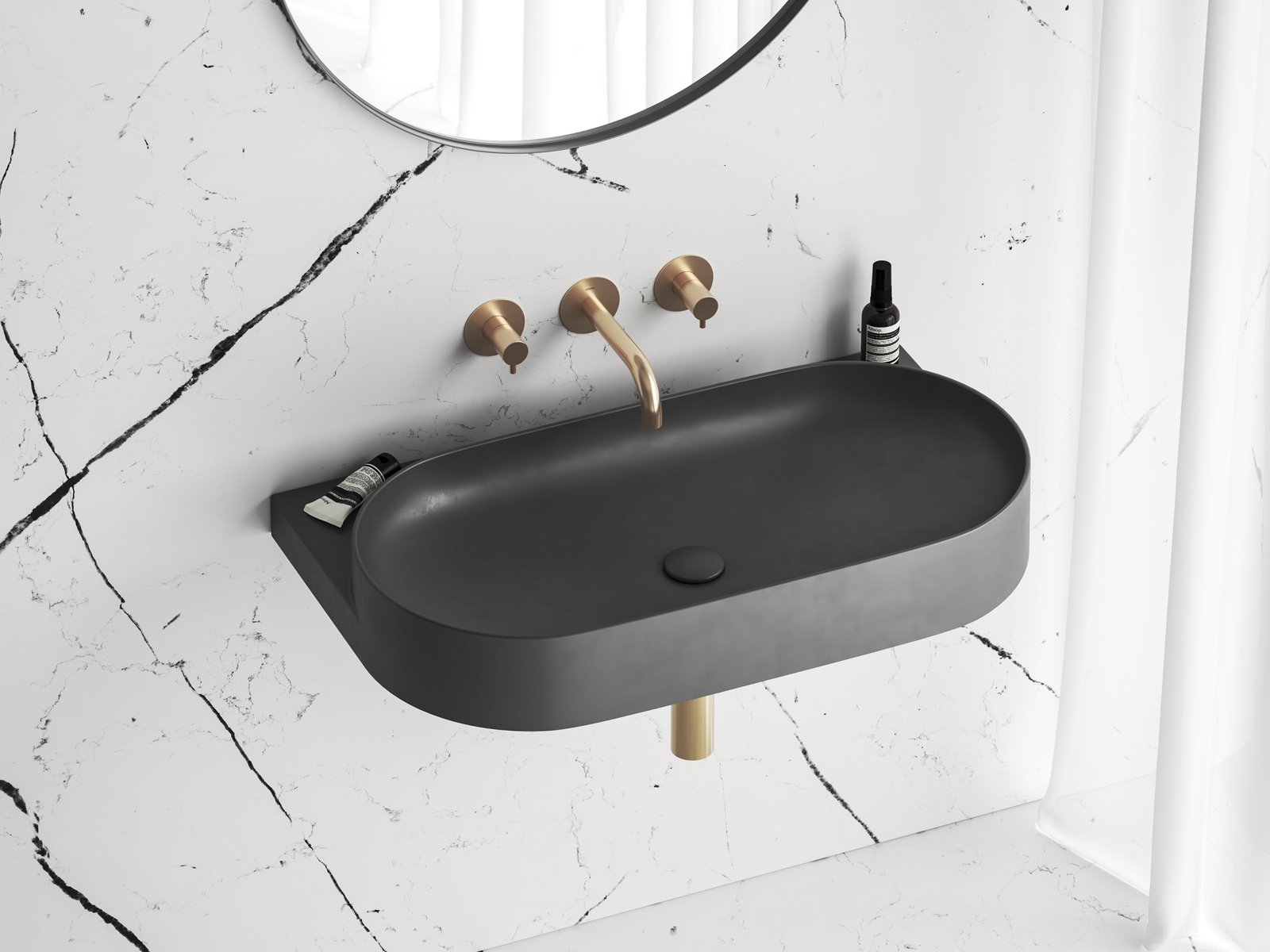 Ravak Yard umywalka 80,5x50 cm półokrągła ścienna antracyt XJX03080000