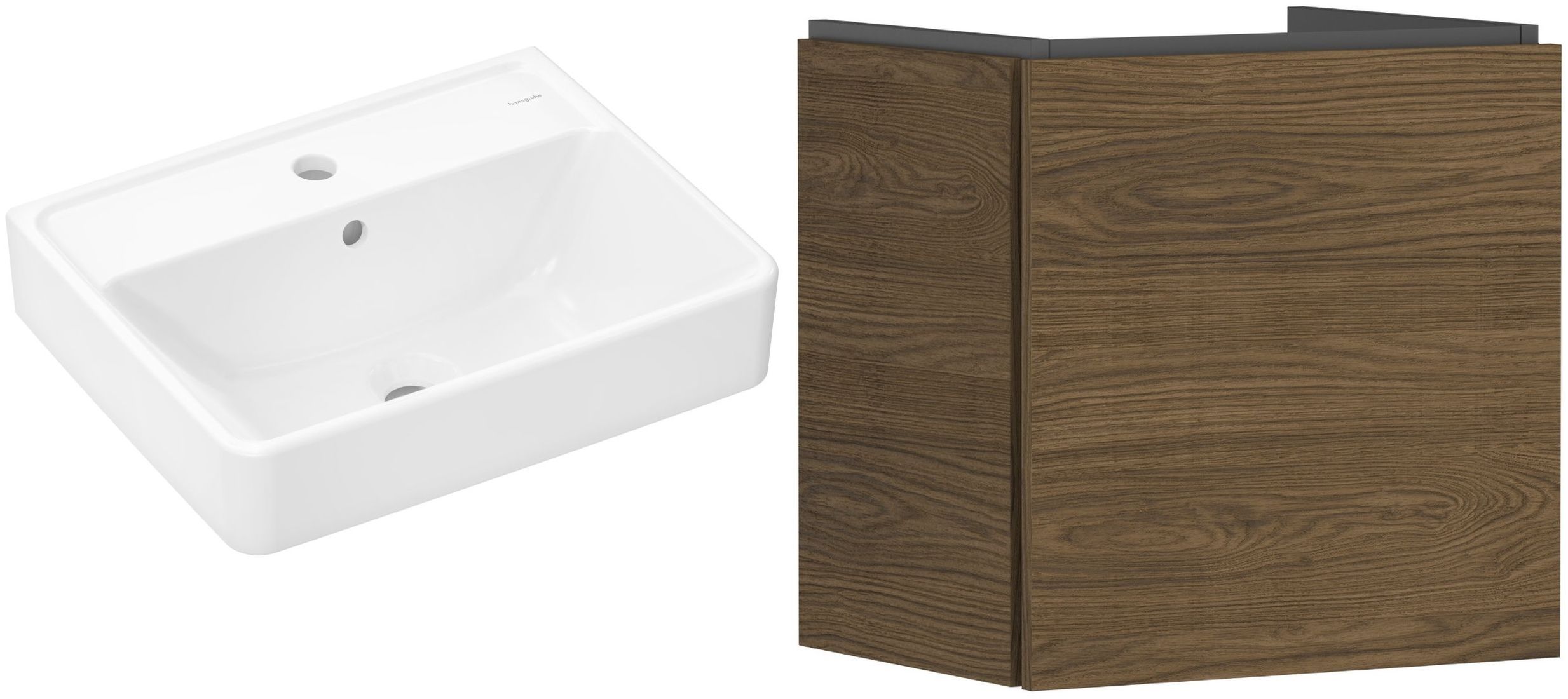 Zestaw Hansgrohe Xanuia Q umywalka z szafką Xilesa E 50 cm biały połysk/dąb (54247550, 60131450)