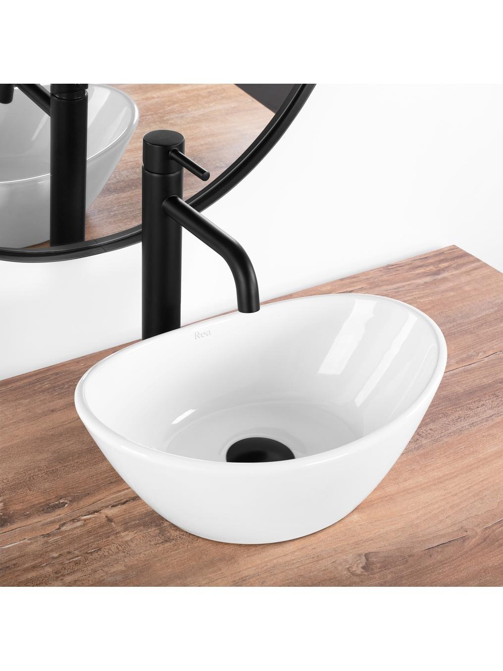 Rea Kate umywalka 36,5x24,5 cm owalna nablatowa biała REA-U6803