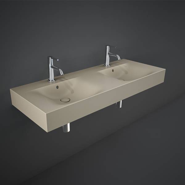 Rak Ceramics Des umywalka 121x46 cm prostokątna ścienna-podwójna cappuccino mat DESWB12101514A