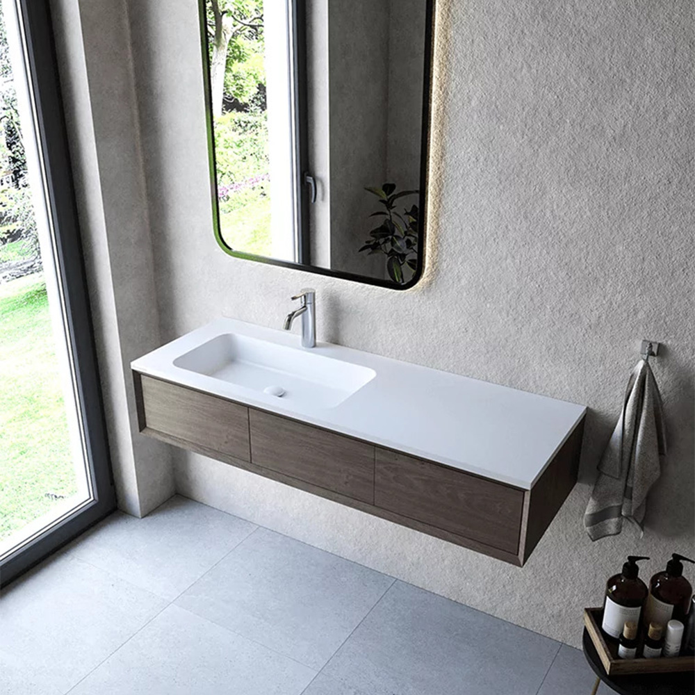 Cristalstone Linea Simpla umywalka 130x45 cm wpuszczana prostokątna biały U1300-MBLOT/CR