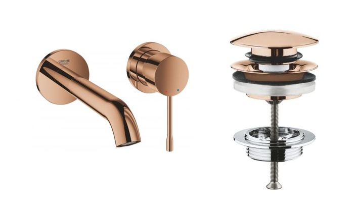 Zestaw Grohe Essence New bateria umywalkowa podtynkowa z korkiem Warm Sunset (19408DA1, 65807DA0)