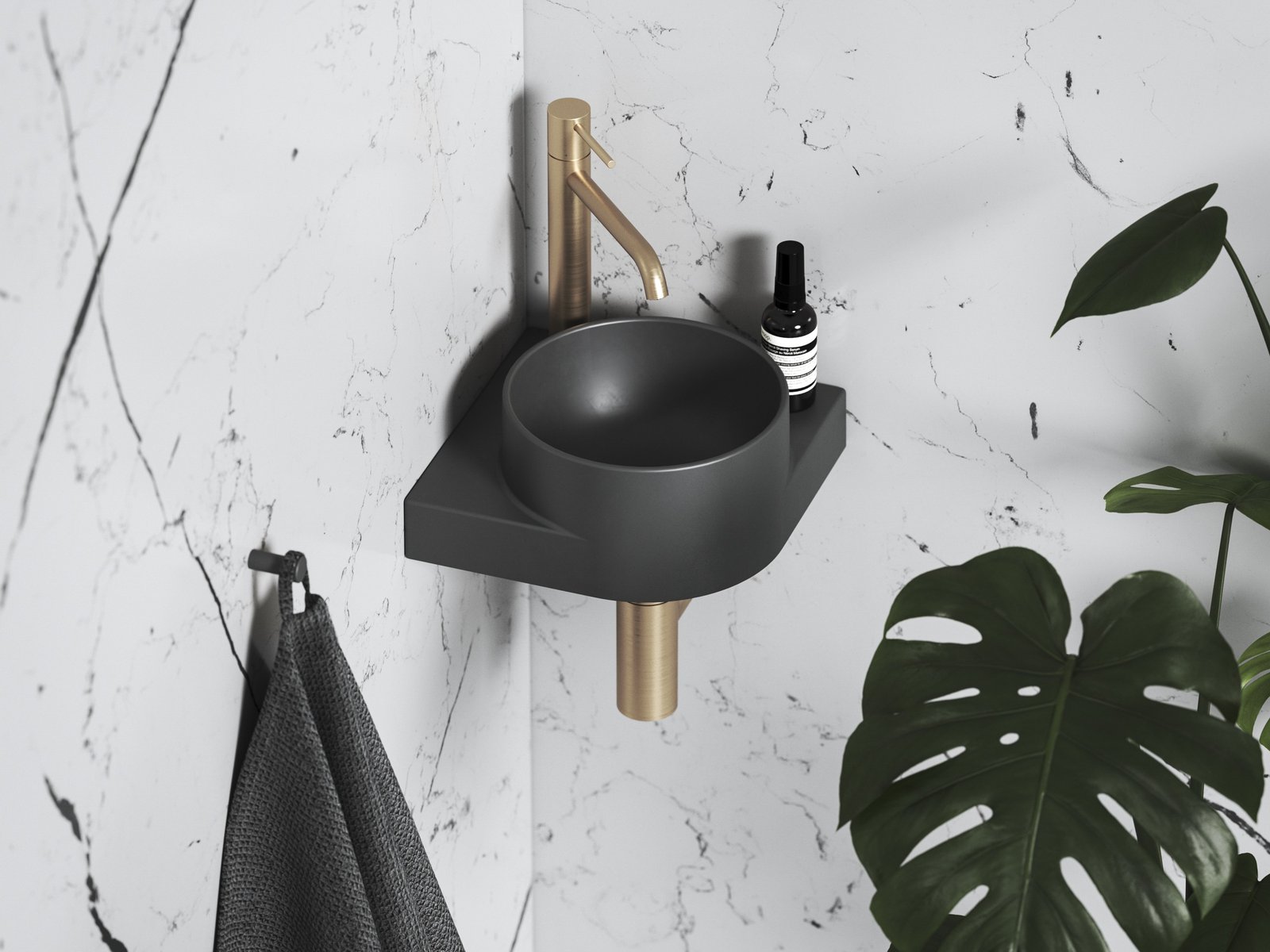 Ravak Yard umywalka 28x28 cm półokrągła ścienna antracyt XJX03228000