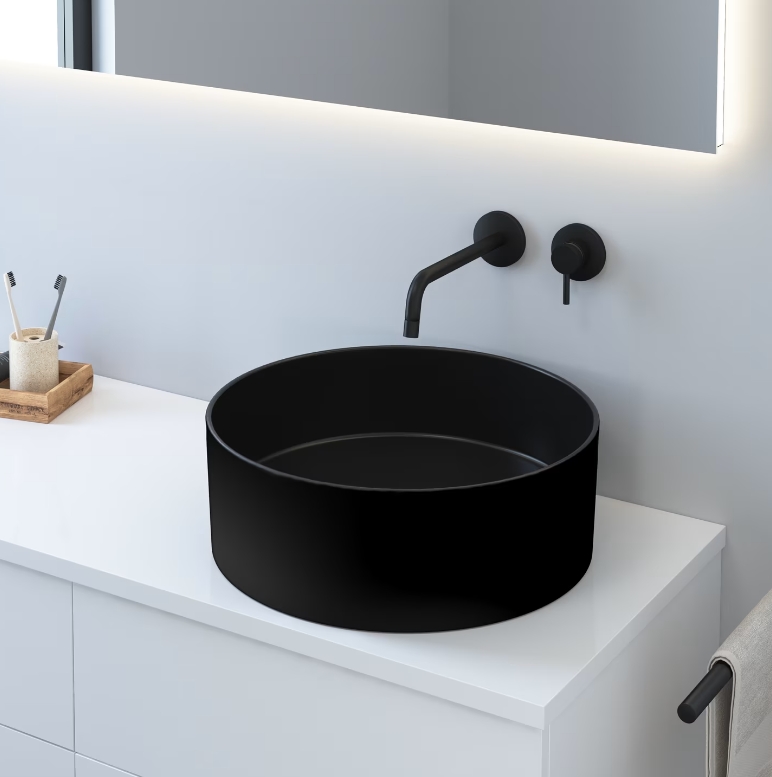 Kronenbach Tube umywalka 46x46 cm okrągła nablatowa czarna KB597020BK