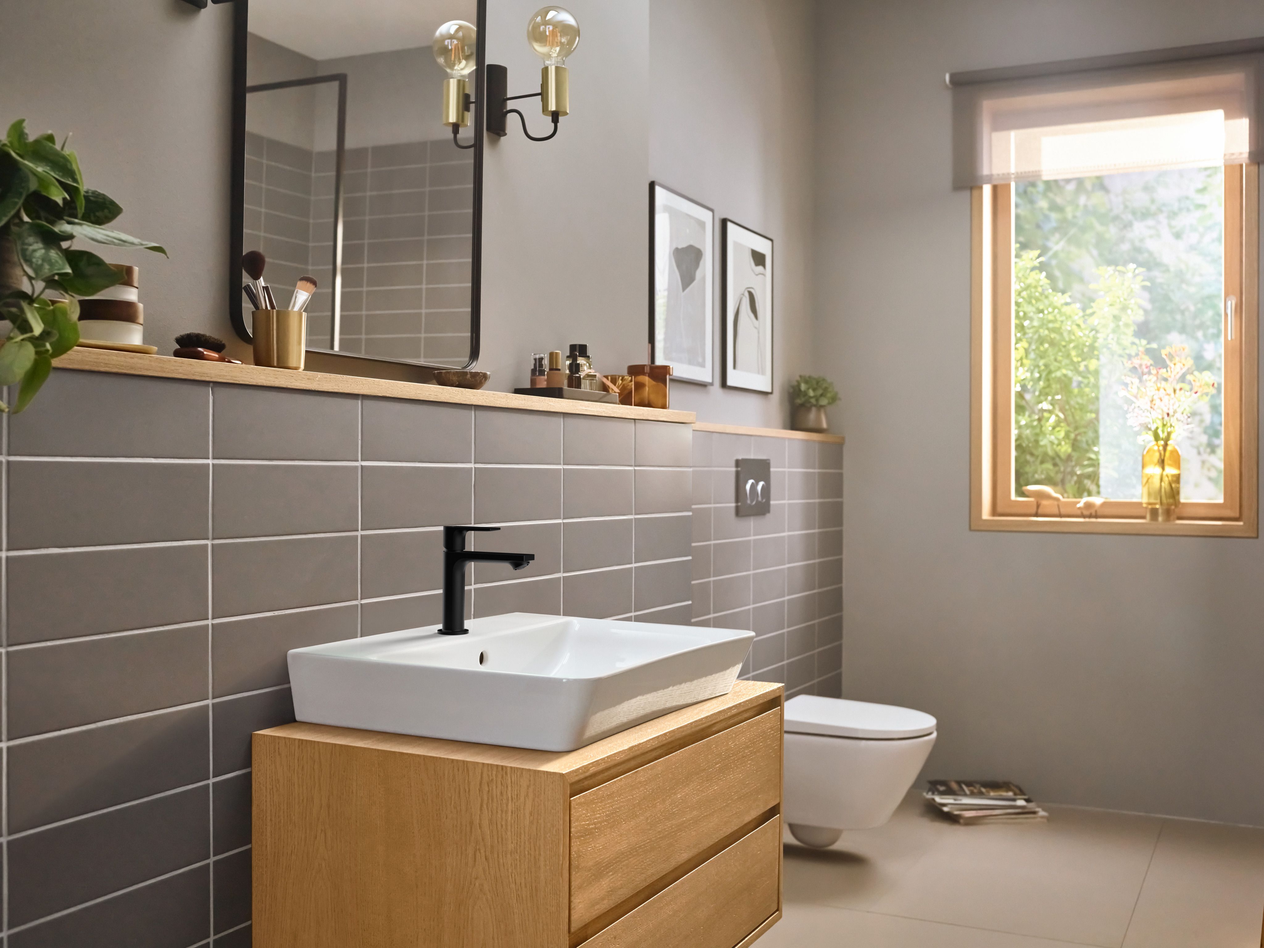 Hansgrohe Rebris E bateria umywalkowa stojąca czarny mat 72589670