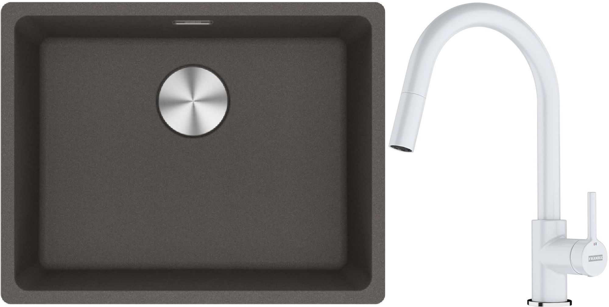 Franke Maris MRG 110-52 zlewozmywak granitowy 55,3x43,3 cm łupkowy szary z baterią kuchenną Lina biały polarny (1250716375, 1150626081)