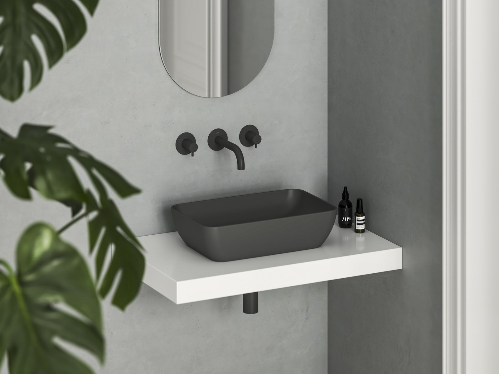 Ravak Uni Slim umywalka 50x31 cm prostokątna nablatowa antracyt XJX03150001