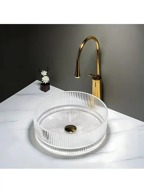 Rea Ingrid umywalka 36x36 cm okrągła nablatowa transparentna REA-U8522