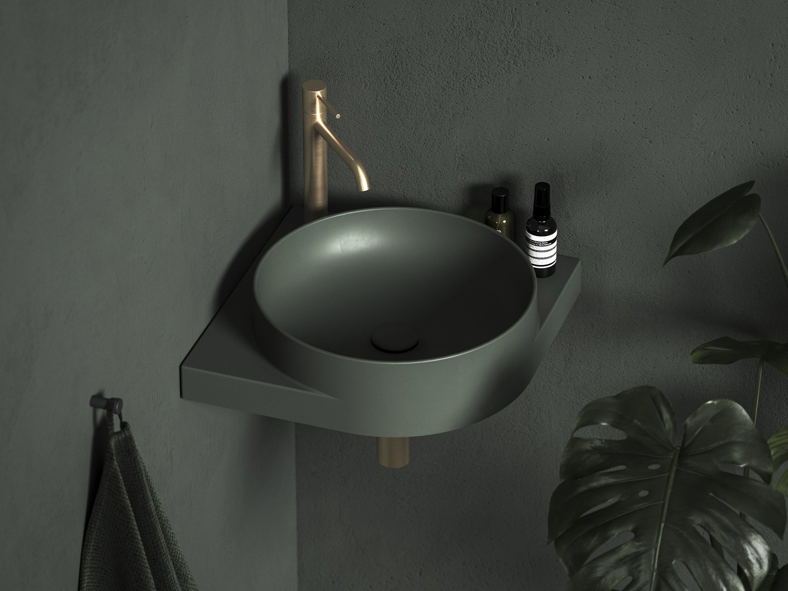 Ravak Yard umywalka 45x45 cm półokrągła ścienna grey green XJX08245000