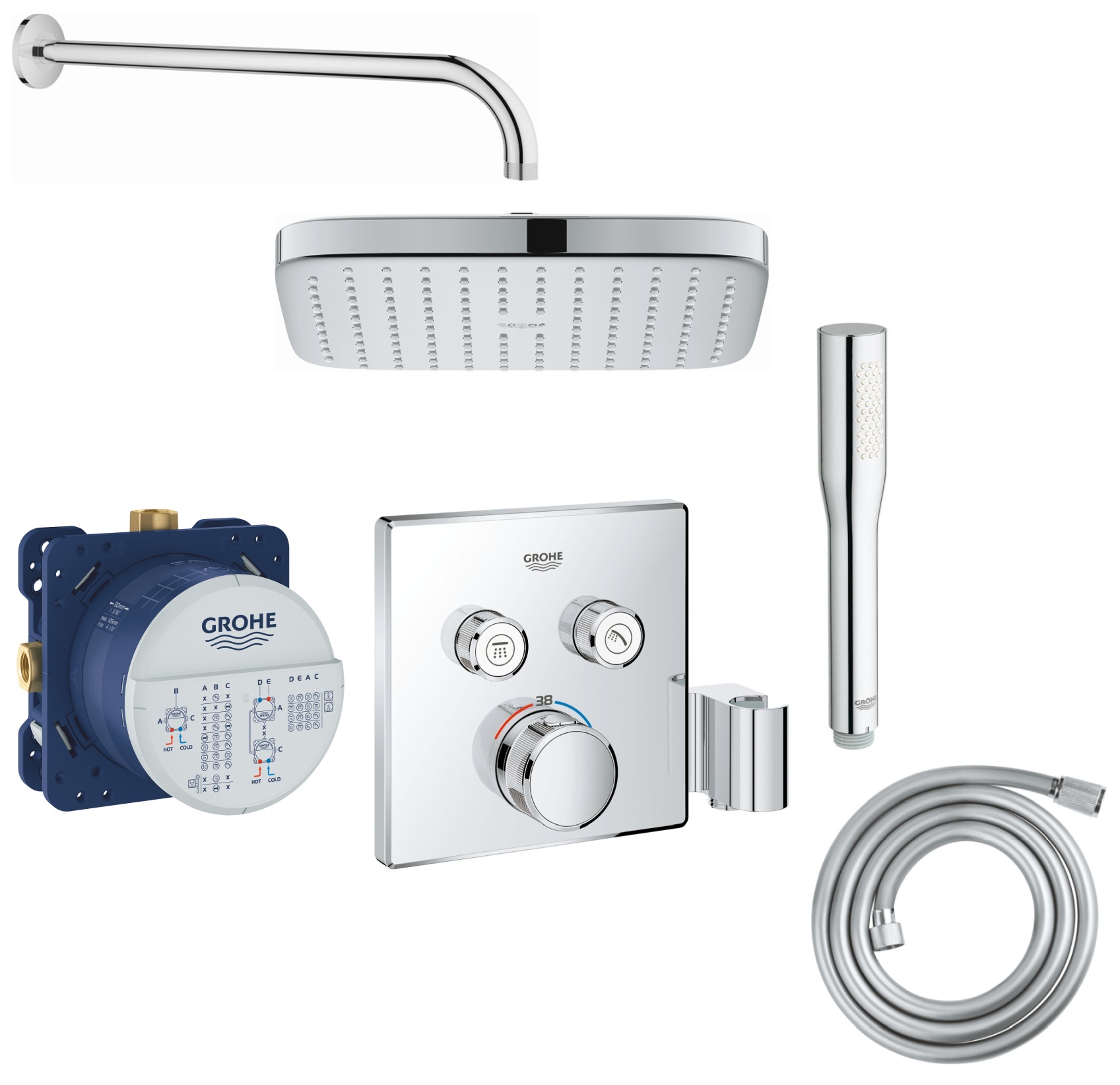 Zestaw Grohe Grohtherm SmartControl bateria wannowo-prysznicowa podtynkowa z deszczownicą i zestawem prysznicowym chrom (29125000, ...